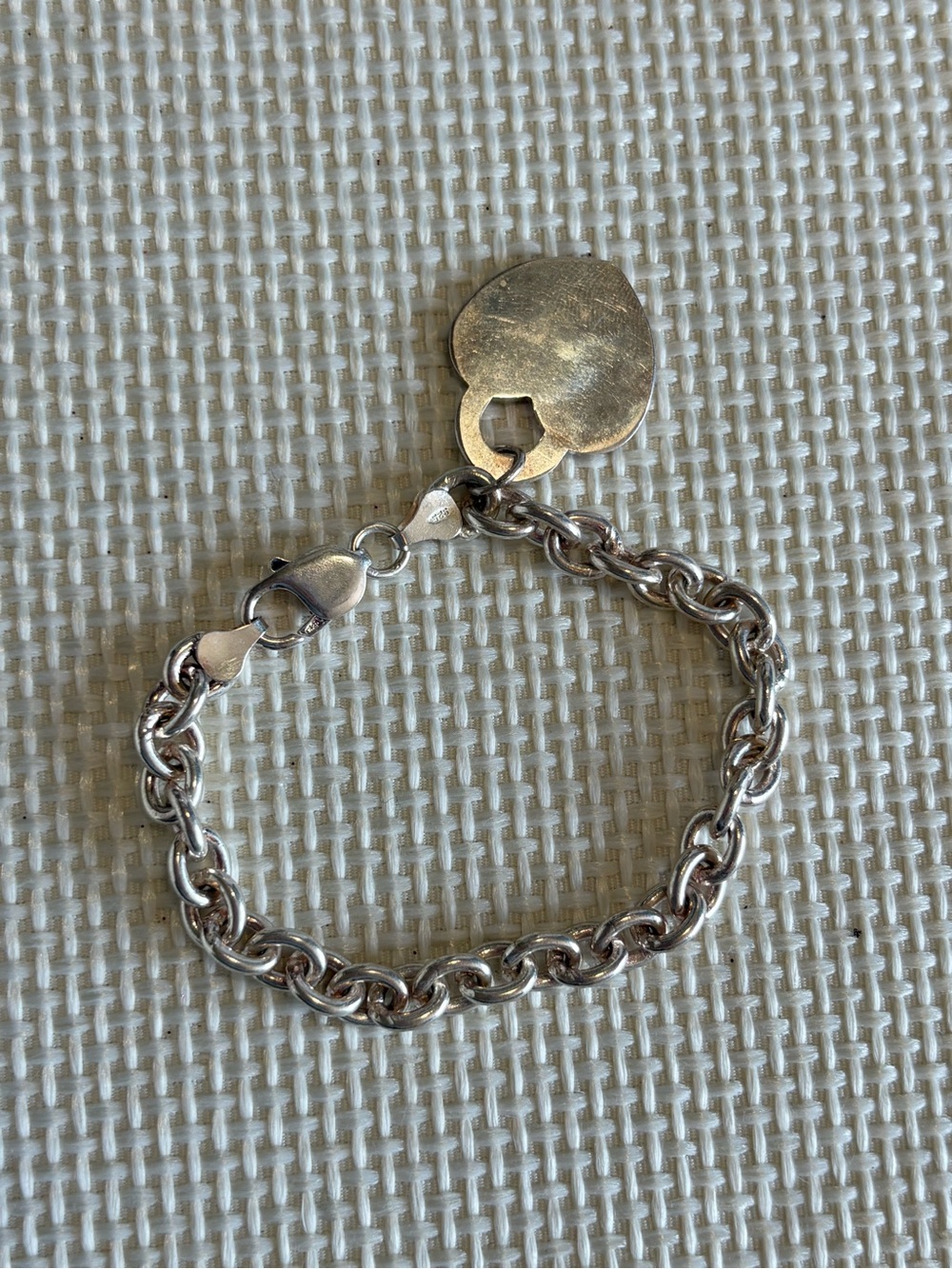 Sterling Silver 925 Thick Chain Bracelet Heart Charm